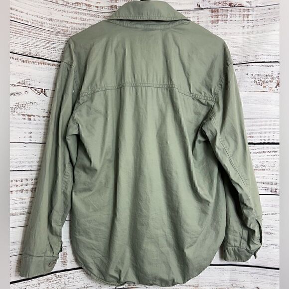 Abercrombie and Fitch shirt womens Sz Small snap front army green shacket cotton - Picture 4 of 11